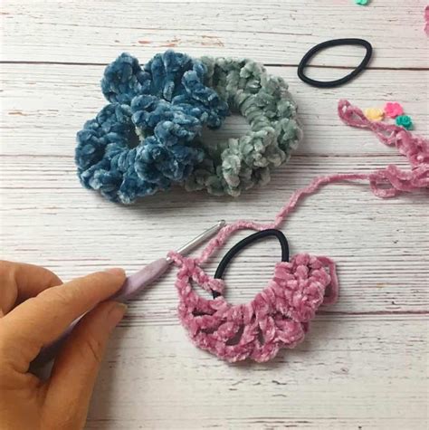 DIY Velvet Crochet Scrunchies Pattern - Crafting on the Fly | Crochet hair accessories, Crochet ...