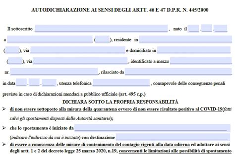 Cambia il modello di autocertificazione per gli spostamenti