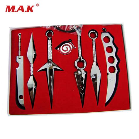 7 Pcs/Set NARUTO Mini Metal Weapons Model Hatake Kakashi Deidara Kunai Shuriken Sword Kunai ...