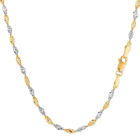 Jewelry Affairs - 14k 2 Tone Yellow And White Gold Singapore Chain Necklace, 2.0mm - Walmart.com ...