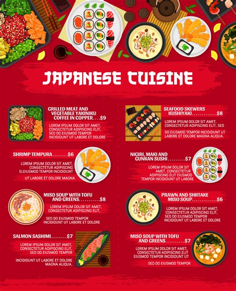 Japanese cuisine menu, restaurant dishes and meals 17610672 Vector Art ...