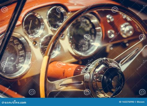 Wooden Steering Wheel of an Old Classic Car Stock Photo - Image of ...