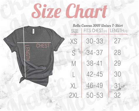 Bella Canvas Size Chart Mockup 3001 Heather Grey Unisex Crewneck T Shirt Pink and White Marble ...