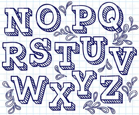 Hand drawn font - shaded letters and decorations, 29822, Design elements, download Royalty free ...