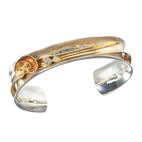 Gold, Silver and Diamond Rose Cuff - Tischer Studios Fine Jewelry