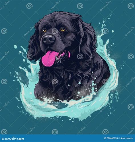 Black White Newfoundland Dog Stock Illustration - Illustration of portrait, grass: 286668933