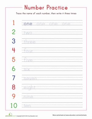 Number Names 1-10 Worksheet