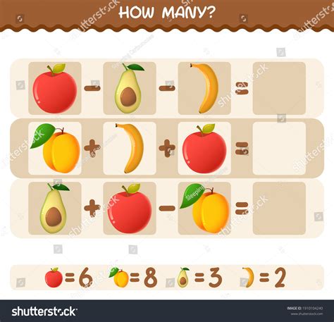 How Many Cartoon Fruits Counting Game Stock Vector (Royalty Free ...