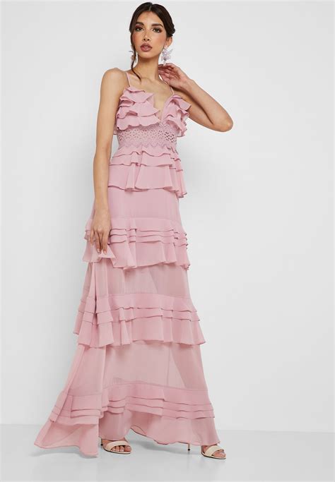 Buy True Decadence pink Layered Ruffle Maxi Dress for Women in Manama ...