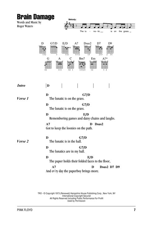 Brain Damage by Pink Floyd - Guitar Chords/Lyrics - Guitar Instructor