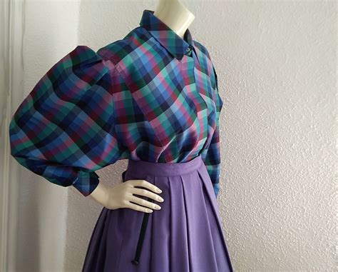 80s Checkered Blouse Pop-art Blouse Vibrant Colors Shirt Large - Etsy