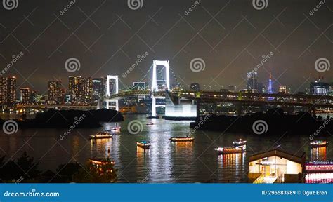 Tokyo Bay and Rainbow Bridge at Night Stock Image - Image of bridge, japanese: 296683989