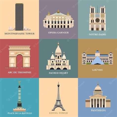 Premium Vector | Sights Of Paris. Famous palaces and monuments ...