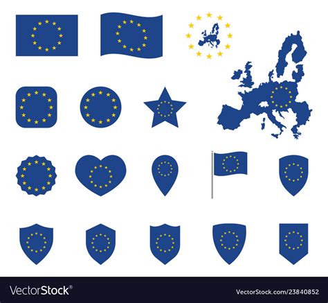 European union flag icons set symbols eu flag Vector Image