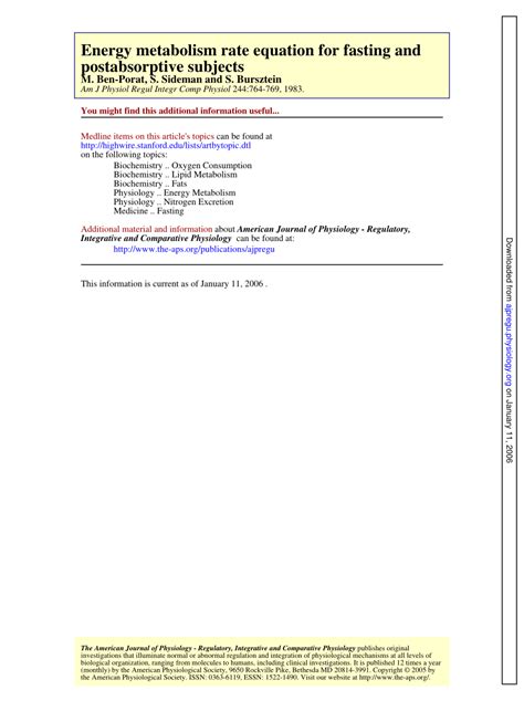 (PDF) Energy metabolism rate equation for fasting and postabsorptive subjects