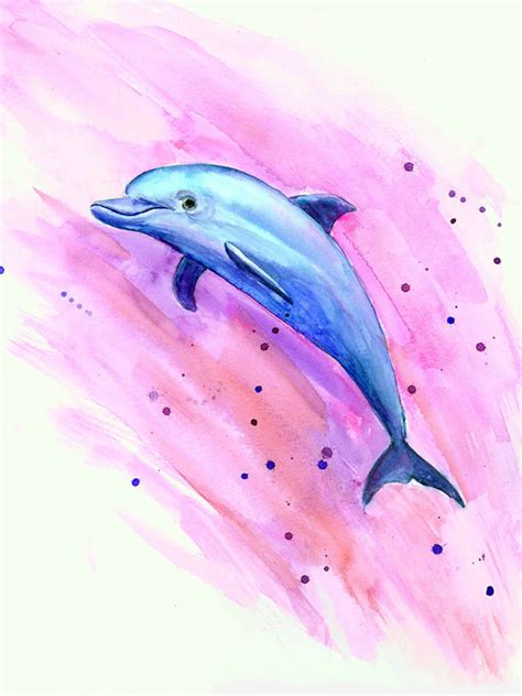 Dolphin Watercolor Print, Colorful Dolphin Wall Art, Dolphin Painting ...