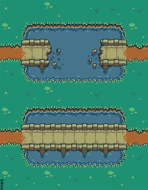 [OC] Super new to 3/4 style pixel art. Made some tiles + a bridge. : r ...