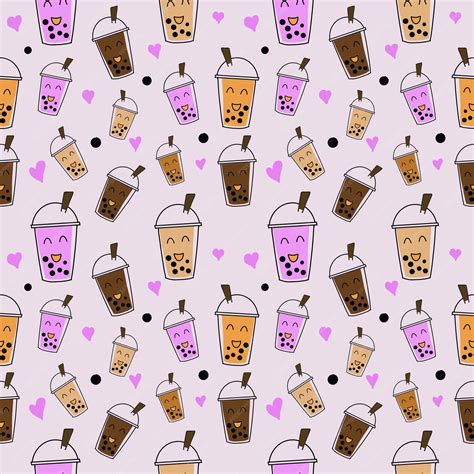 Premium Photo | Seamless pattern Illustration cartoon cute ice milk tea bubble and boba in the ...