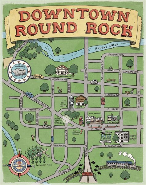 Downtown Round Rock Illustrated Map On Behance - Round Rock Texas Map | Printable Maps