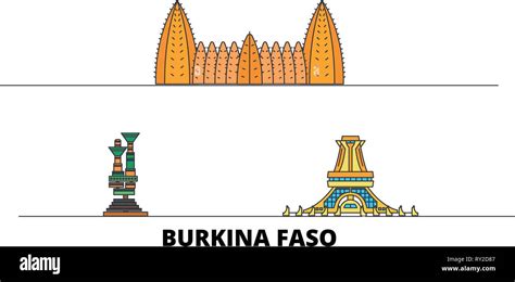Burkina Faso flat landmarks vector illustration. Burkina Faso line city with famous travel ...