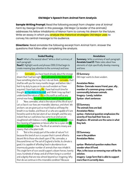 Journal 1 - Old Major's Speech Analysis From Animal Farm | PDF | Chicken