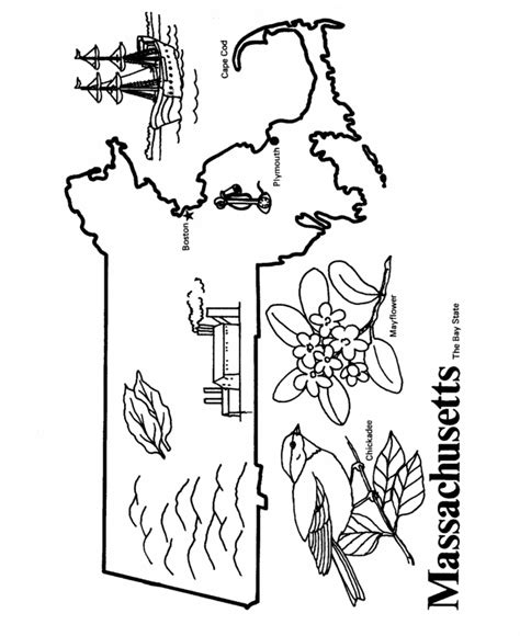 USA-Printables: State outline shape and demographic map - State of Massachusetts Coloring Pages