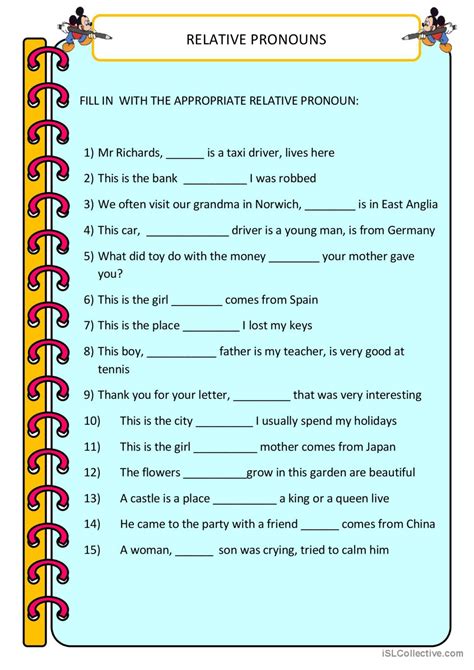 RELATIVE PRONOUNS: English ESL worksheets pdf & doc