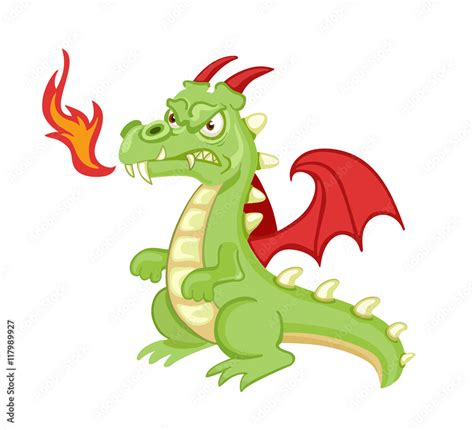 Angry cartoon green dragon. Vector clip art illustration with simple ...