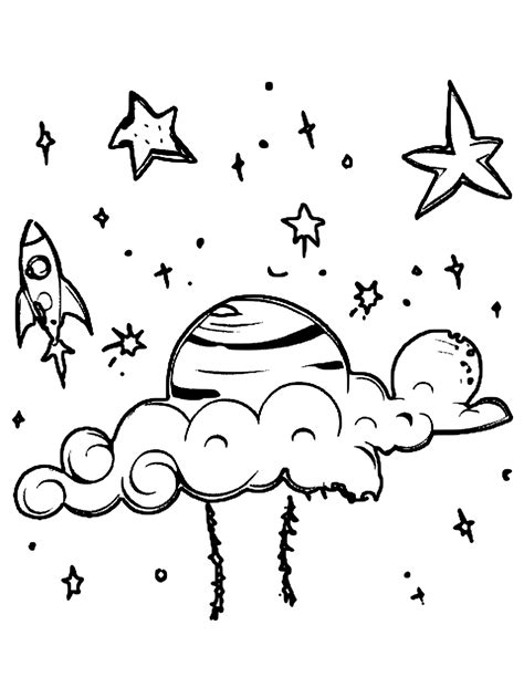 Retro Psychedelic Space Stars Coloring Page · Creative Fabrica