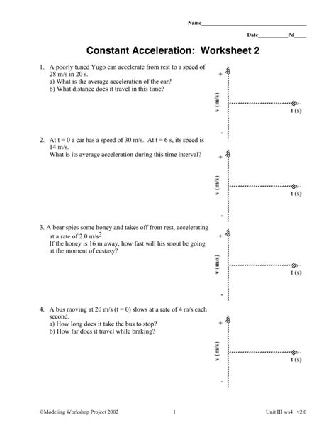 Acceleration Worksheet With Answers