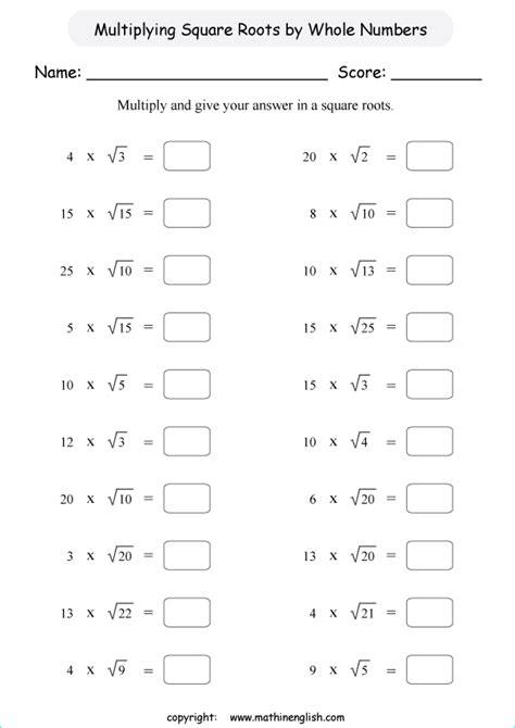 Multiply these square roots by whole numbers and find the product ...