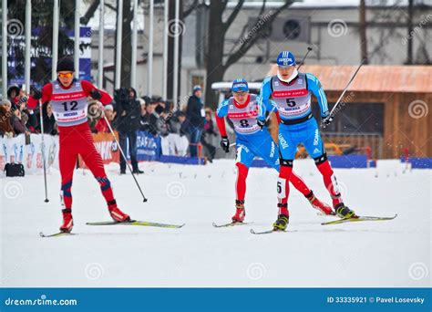 Group of Skiers during FIS Continental Cup Ski Racing Editorial Photo ...