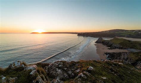 Rhossili Bay at Sunset, Wales, UK Stock Image - Image of dawn, shore ...