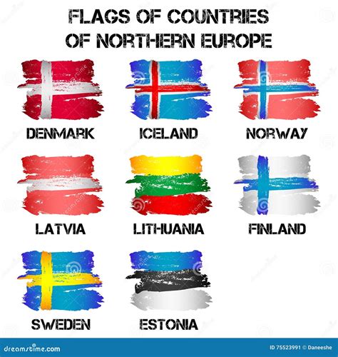 Flags of Northern Europe Countries from Brush Strokes Stock Vector - Illustration of aquarelle ...