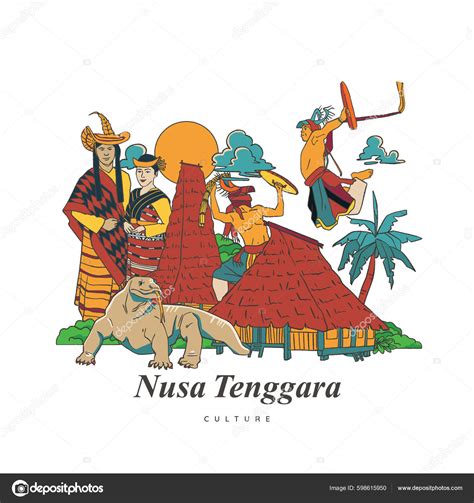 Set Nusa Tenggara Culture Landmark Illustration Hand Drawn Indonesian Cultures Stock ...