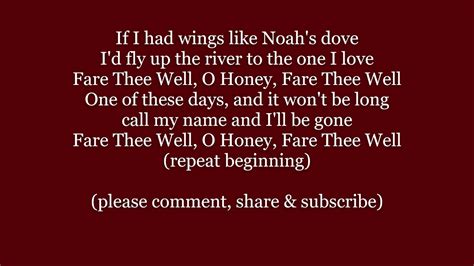 DINK'S SONG If I Had Wings Like Noah's Dove FARE THEE WELL Lyrics Words text trending sing along ...