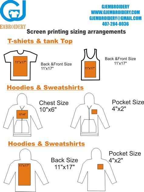 Screen printing Chart Size - Gjembroidery