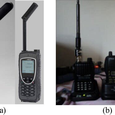 Emergency communication tools: (a) Satellite mobile phone; (b) Handy ...