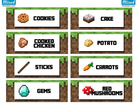 Printable Minecraft Party Food