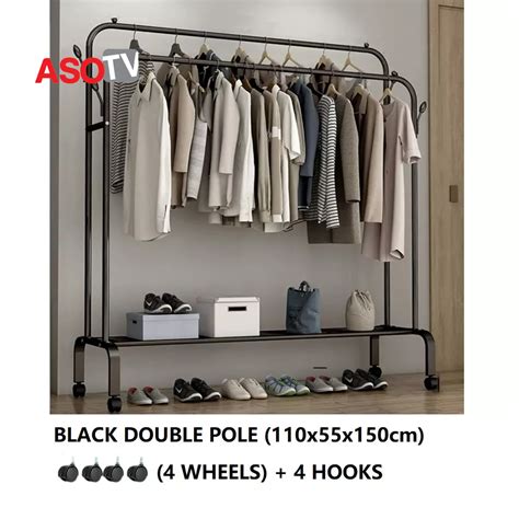 ASOTV® Double Pole Clothes Rack Rak Baju Besi Steel Cloth Stand Penggantung Baju 0015 Drying ...