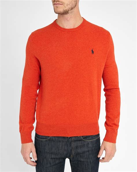 Polo ralph lauren Orange Lambswool Round-neck Sweater in Orange for Men | Lyst