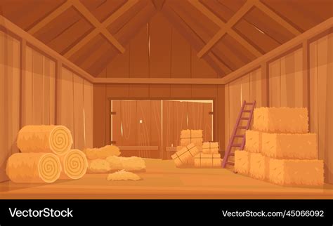 Barn with hay rural indoor background Royalty Free Vector