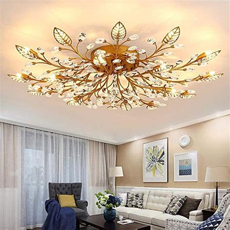 DIY FamilyModern Crystal LED Ceiling Lamp，Leaf Flush Mount Ceiling ...