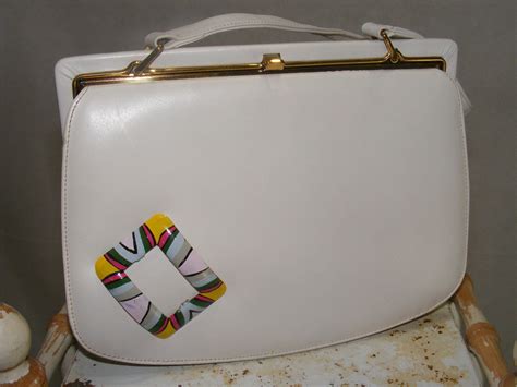 1960s Pocketbook Handbag Ivory Leather Mod Buckle Accent Perry Chester by Nicholas Reich Bag ...