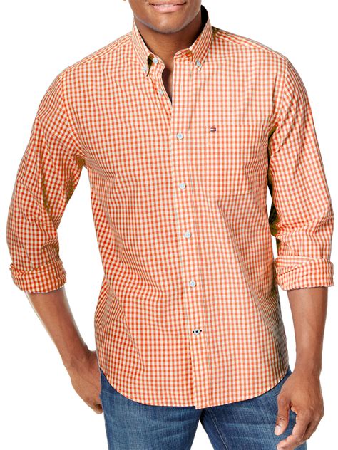 Tommy Hilfiger - Tommy Hilfiger Mens Orange Checked Button Down Shirt ...