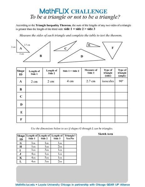 Countdown Challenge: Triangle Inequality Theorem Worksheet for 7th ...