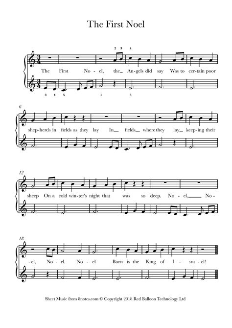 The First Noel Sheet music for Piano - 8notes.com