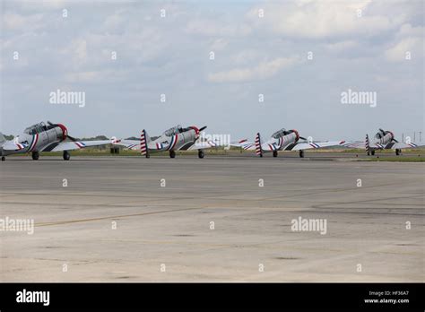 Six T-6 Texan prepare to perform aerial maneuvers over Marine Corps Air ...