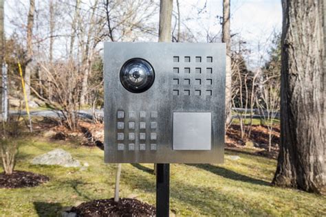 Custom-styled security system for an automated driveway gate in New Canaan, Connecticut. The ...