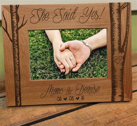 Personalized Engagement Picture Frame Engraved, She Said Yes Wood Photo Gift for Couple. - Etsy